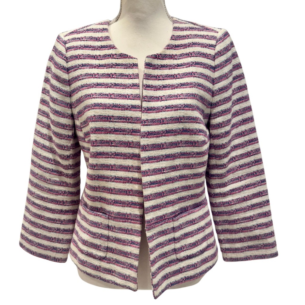 Talbots White Tweed Blazer with Blue & Pink Stripes (10)